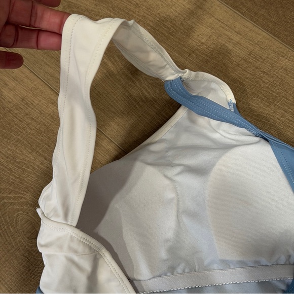 Blue Cream Striped Women size Large One Shoulder One Piece Swimsuit No brand tag - Picture 4 of 10